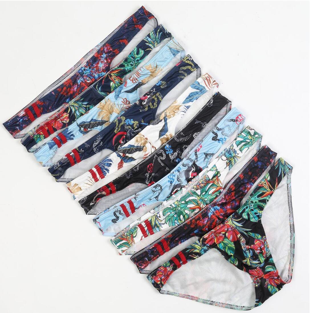 GAY European and American foreign trade low waist men's underwear head printing U convex mesh breathable moisture wicking small triangle E083