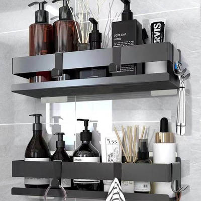 Cross-border 304 stainless steel bathroom shelf kitchen wall-mounted multi-functional shelf bathroom shelf punch-free