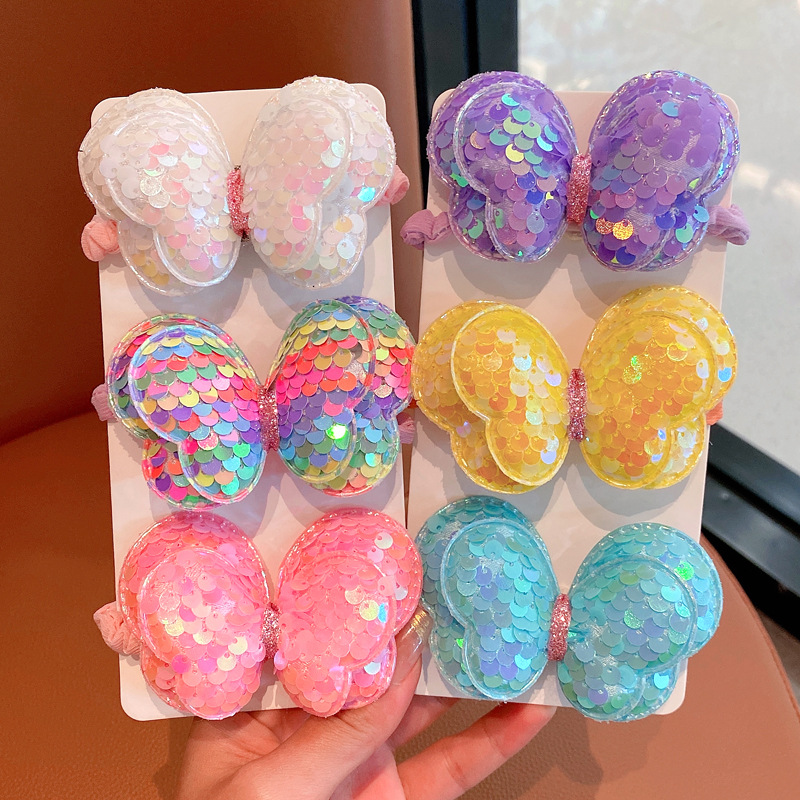 Spring and Summer Children's sequined bow does not hurt hair Small intestine hair band Korean cute high ponytail girl hair tie hair rope