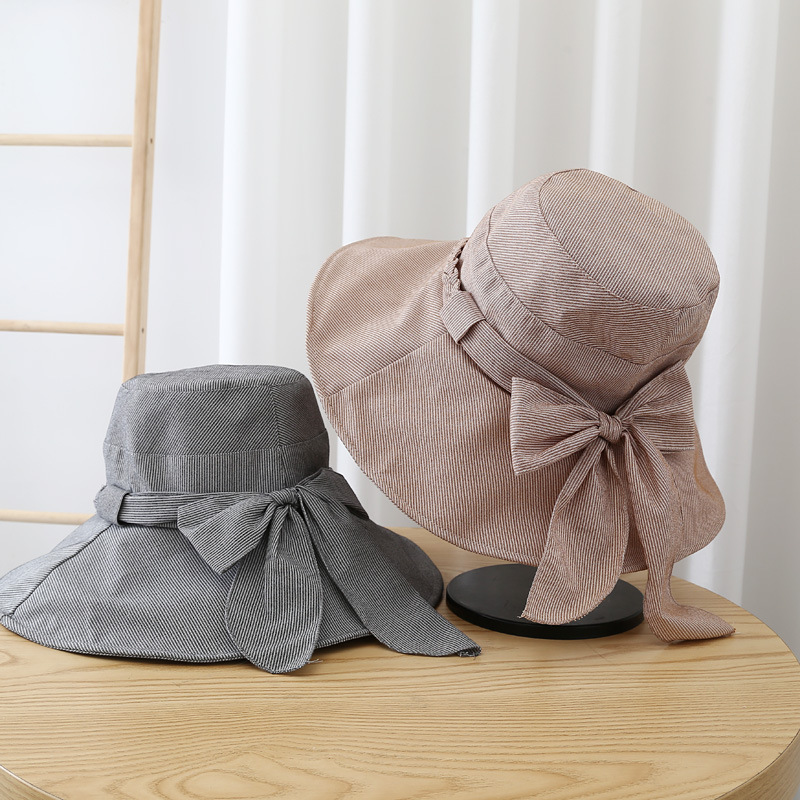 Women's Japanese-style Korean-style All-match Internet-famous Student Sunshade Sunscreen Hat Bow Big-edge Fisherman Hat Spring and Summer Trend