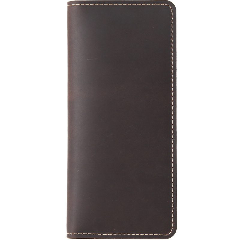 Vintage Men's Genuine Leather Long Wallet Top Layer Cowhide Ultra-thin Crazy Horse Leather Wallet Simple Wallet Men's Trendy Youth Bag