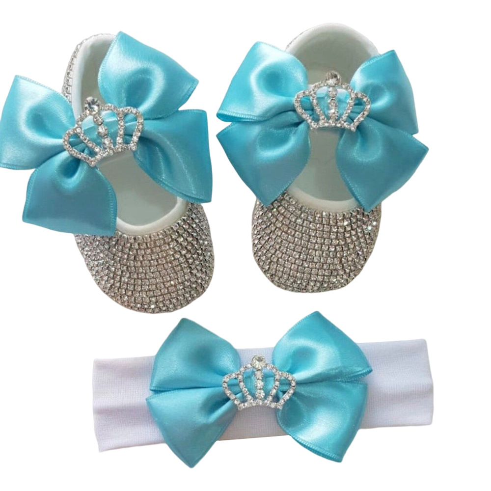 Baby photography props shoes princess shoes and headband with Crown Crystal Diamond Baby toddler shoes soft sole set