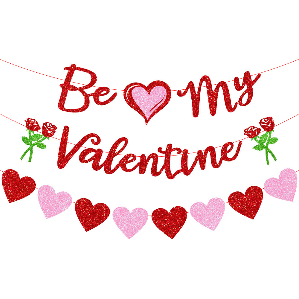 New Valentine's Day scene decoration be my Valentine Love flag banner rose flag