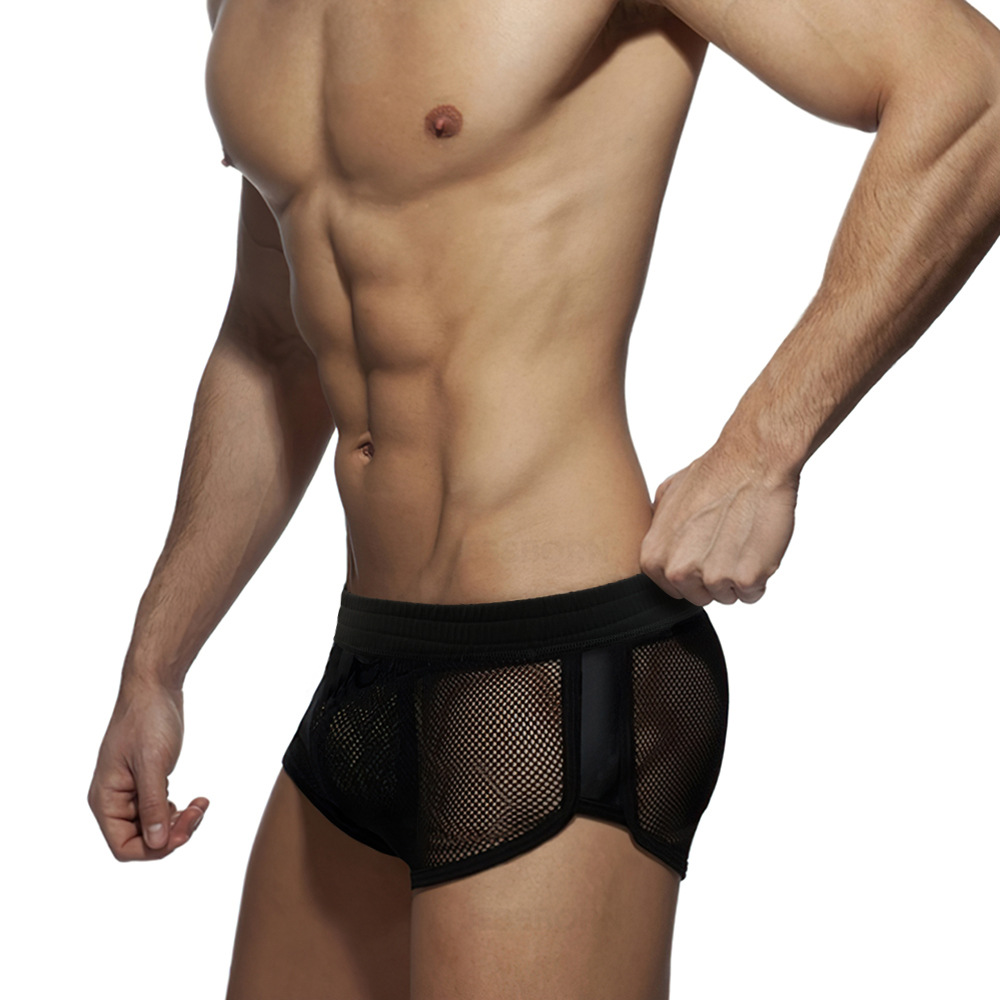 JESSBORN Men's Home Pants Mesh Side Slit Sexy Hollow Low Waist Shorts Fun Mesh Thin Pajama Pants