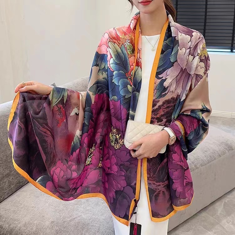 2023 Li Brocade Satin Scarf Women's Winter New Spring and Autumn Fashion Shawl Summer Sun Protection All-match Scarf Wholesale
