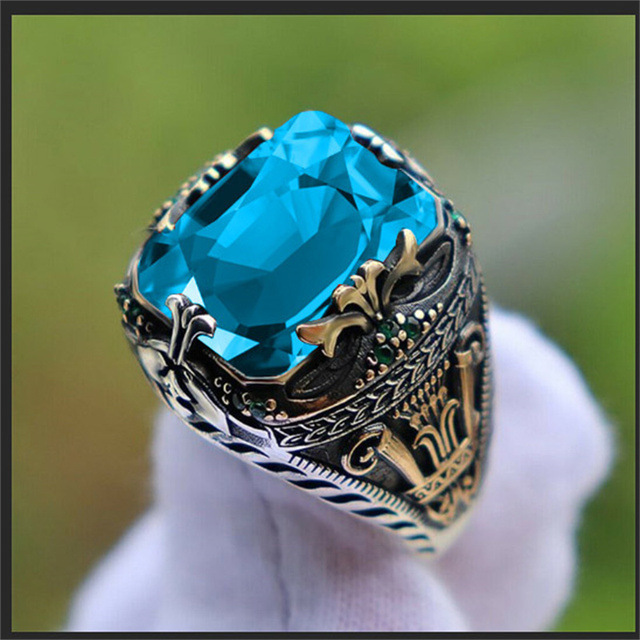 Jianjie new style inlaid jade men's luxury ring personality retro domineering ring attending banquet party jewelry