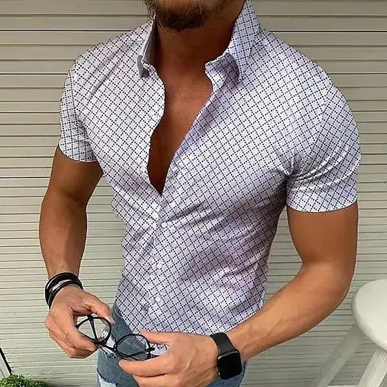 Men's foreign trade European size shirt European cool cross-border men's short sleeve shirt polka dot printed top