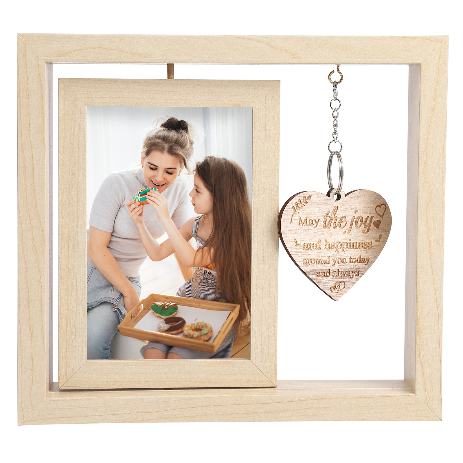 Cross-border hot sale double-sided rotating photo frame 6-inch wooden frame with pendant table decoration Mother's Day Christmas New Year gift