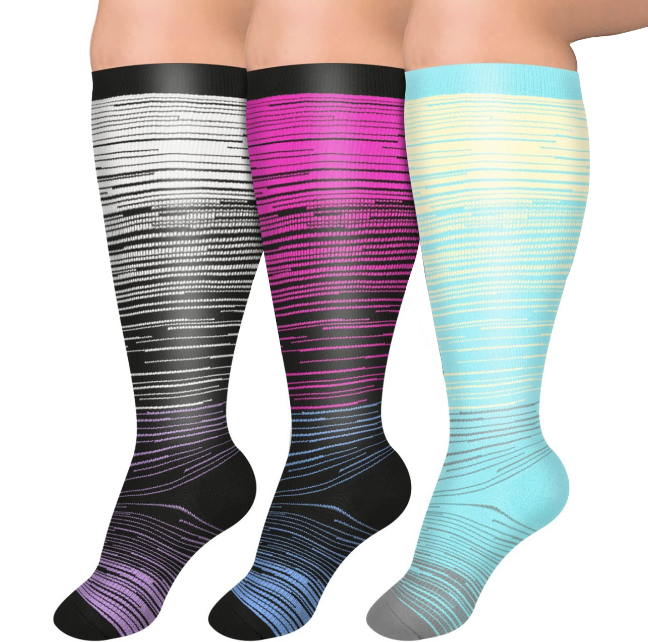 Meias de pressão de nylon para enfermeiras, fertilizantes Plus, meias de compressão para corrida e fitness para homens e mulheres, modelos europeus e americanos_voghion.com