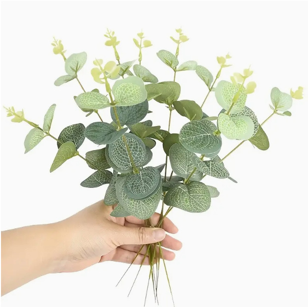 Nordic silk screen printing eucalyptus leaves wedding set accessories flower arrangement material simulation single eucalyptus chestnut