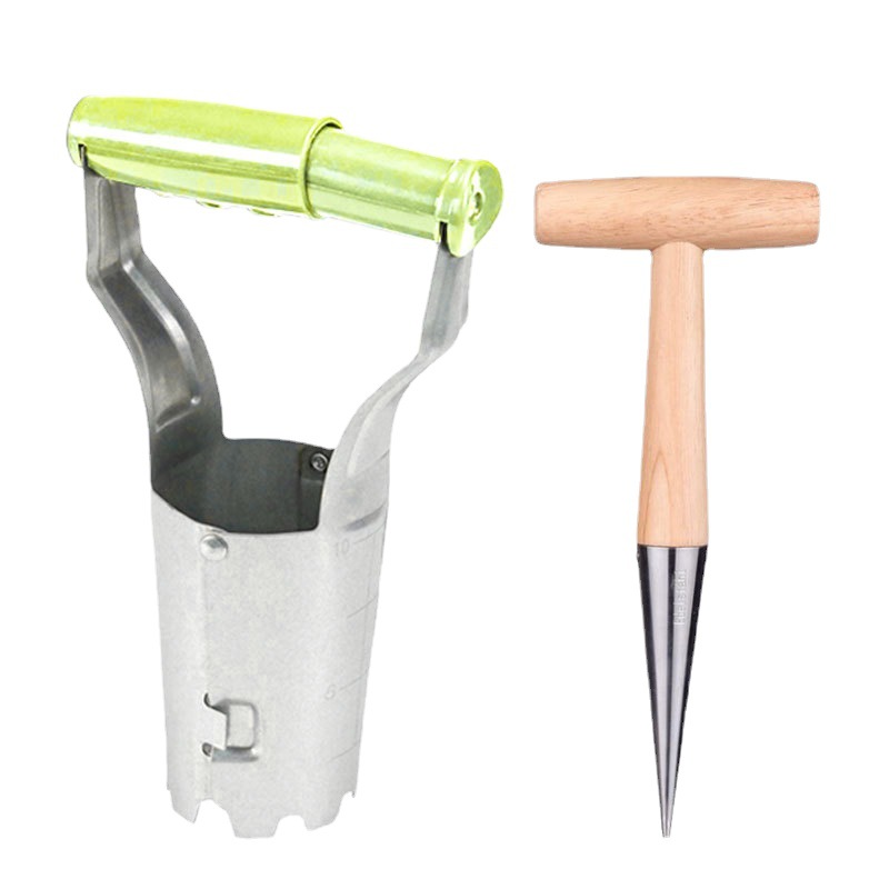Stainless Steel Seedling Translator Agricultural Tools Hole Puncher Wooden Handle Seedling Lifter Gardening Tools Vegetable Planting Flower Planter