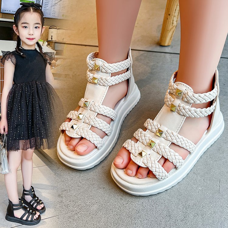 Girls Sandals Summer 2023 New Fashion Open Toe Princess Shoes Large Children Soft Sole Little Girl Baby Roman Shoes