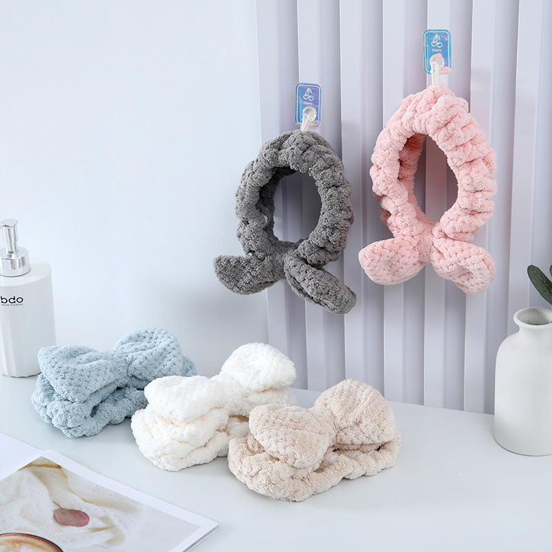 Korean Amazon Coral Fleece Girl Hair Band Accessories Cute Plush Girl Makeup Gift Bow Hair Band