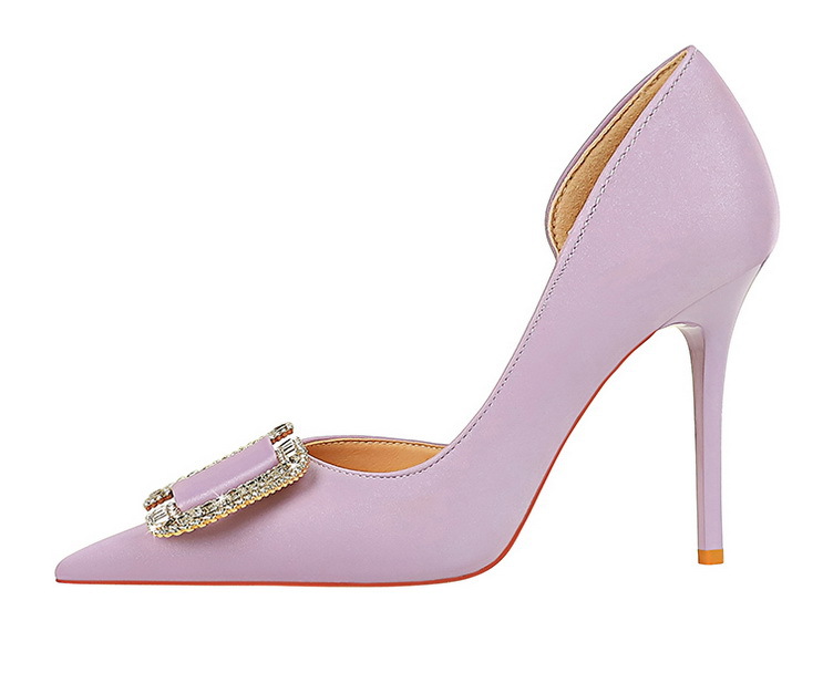 Slim side hollowed-out high heels for women slim heels super high heels rhinestone buckle single shoes_voghion.com