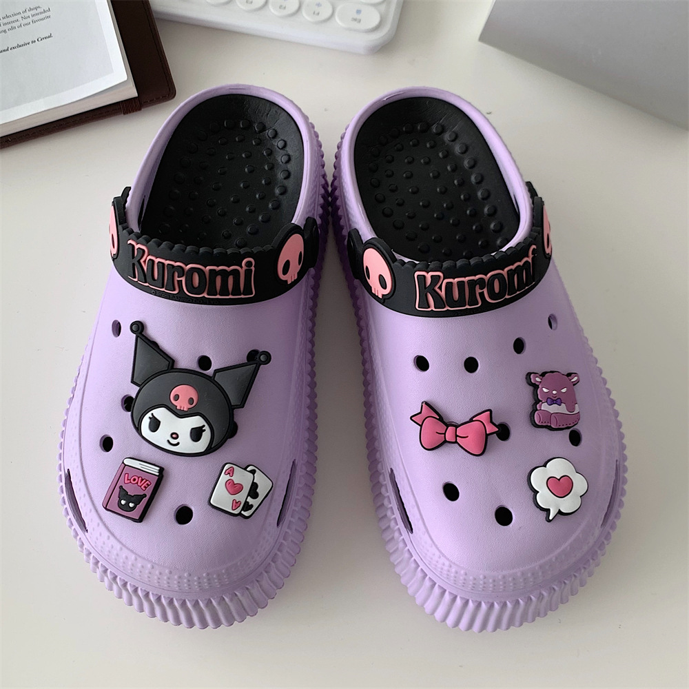 Thick-soled beach sandals and slippers Sanrio ip joint name sweet cool cute kulomi Baotou hole shoes women's summer