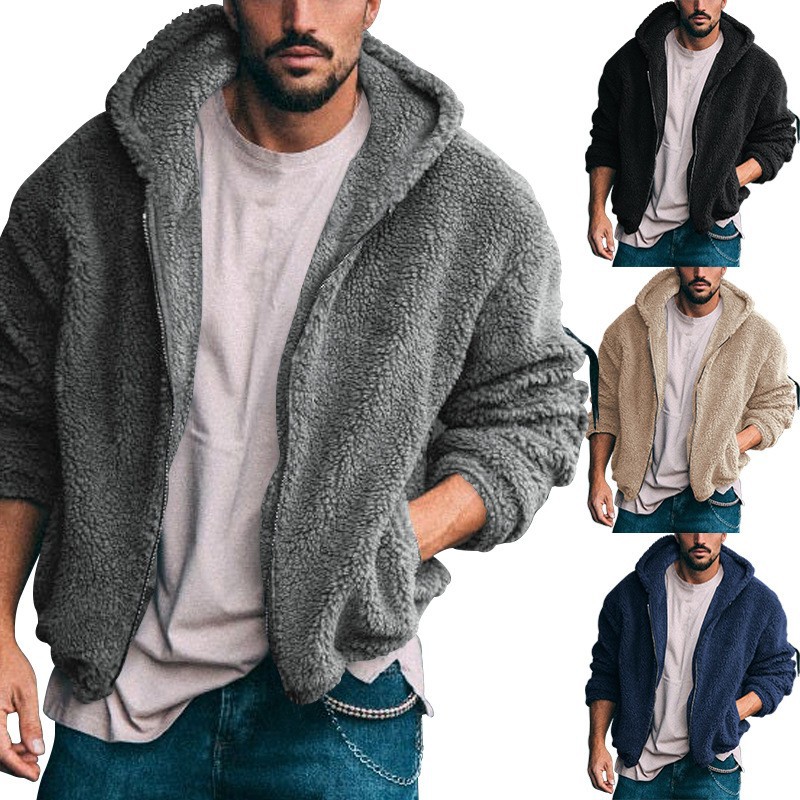 Independent station cross-border 2023 men's winter New fleece-lined thickened warm hooded zipper casual jacket for men