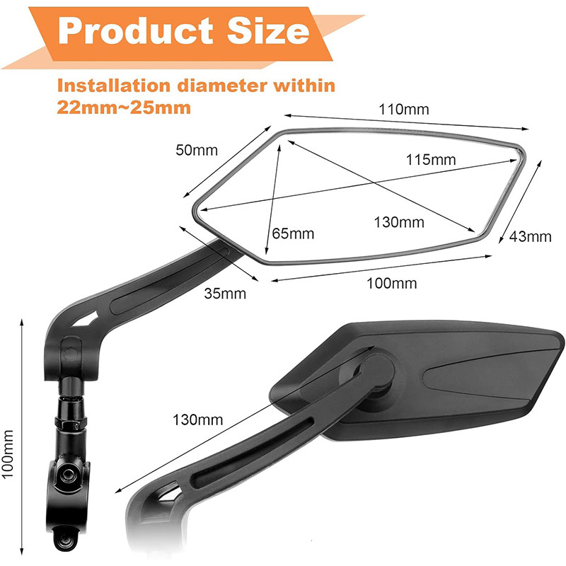 Cross-border Hot Sale Bicycle Rearview Mirror 360 Rotation Adjustment Suitable for Bicycles, Electric Vehicles, Motorcycle Reflectors