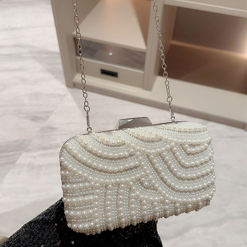 Cross-border Hot Pearl Evening Bag Soft Face Lock Buckle Women's Shoulder Bag Crossbody Small Square Bag Bridal Evening Bag