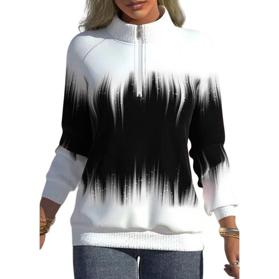 European and American Women's Clothing Amazon Independent Station New Gradual Color Printing Collar Zipper Long Sleeve Winter Half-high Collar Sweater