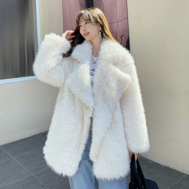 European and American fur imitation Tuscan fur mid-length Toka lapel fur stitching fox fur coat