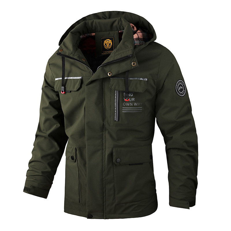 Cross-border hooded JACKET men's trench coat mid-length autumn European and American JACKET men's business JACKET JACKET JACKET