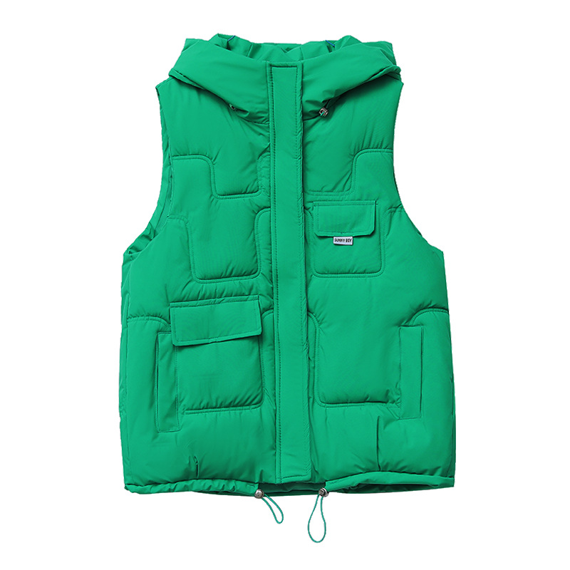 Fashion trendy vest for women 2023 autumn and winter New Korean style waistcoat slimming hooded vest cotton-padded vest