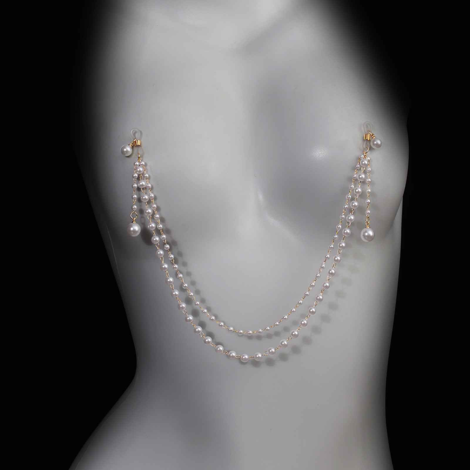 European and American Personality Exaggerated Nipple Chain Body Chain Accessories Women's Cross-border Nightclub Sexy Milk Chain Imitation Pearl Tassel Chest Chain
