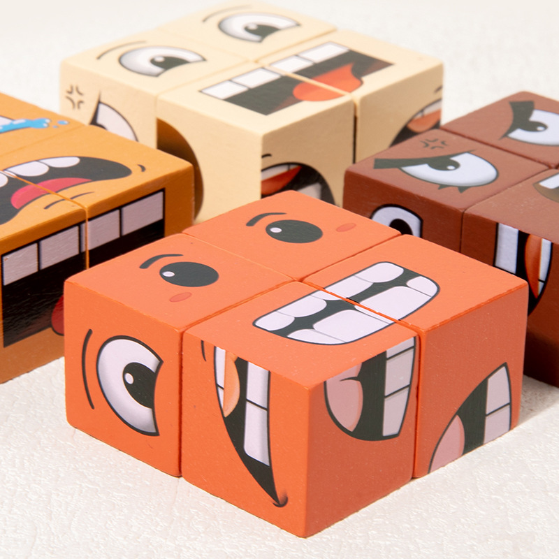 New Face-changing Rubik's Cube Building Blocks Young Children Truth or Dare Expression Building Blocks Battle Game Wooden Toys
