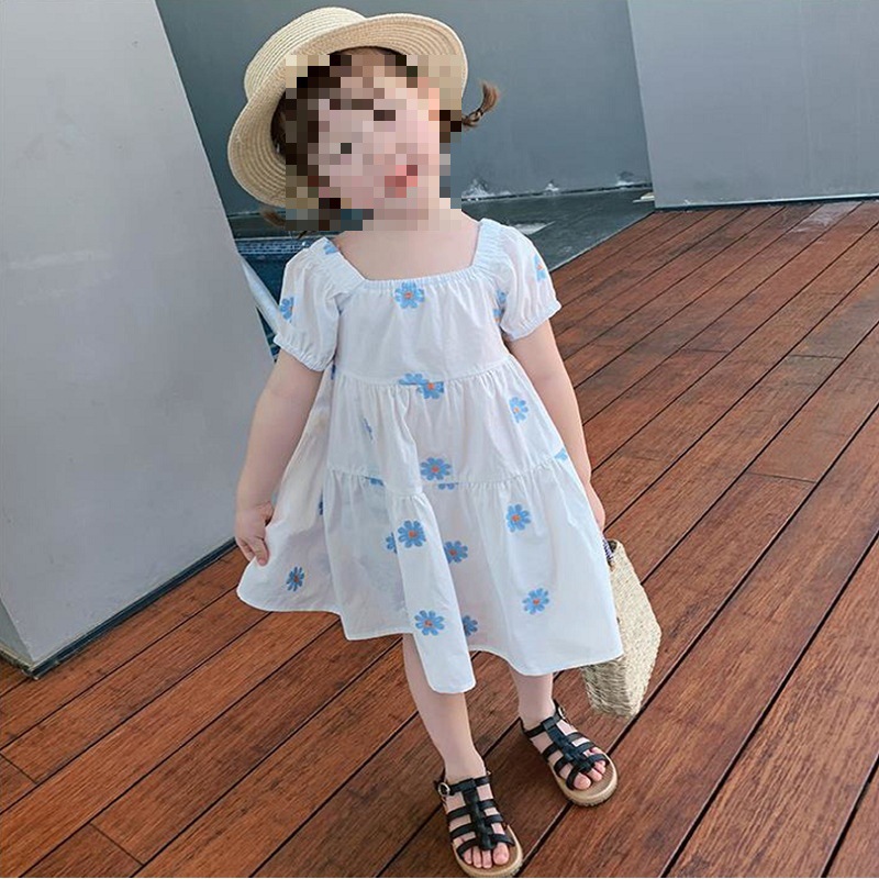 女童裙子太陽花刺繡立體花連衣裙公主裙2024夏裝新款外貿童裝代發