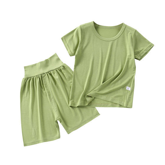 Children's Modal Short-sleeved suit Boys and Girls Summer New Pajamas Mask T Children's Wear High Waist Belly Protection Home Clothes