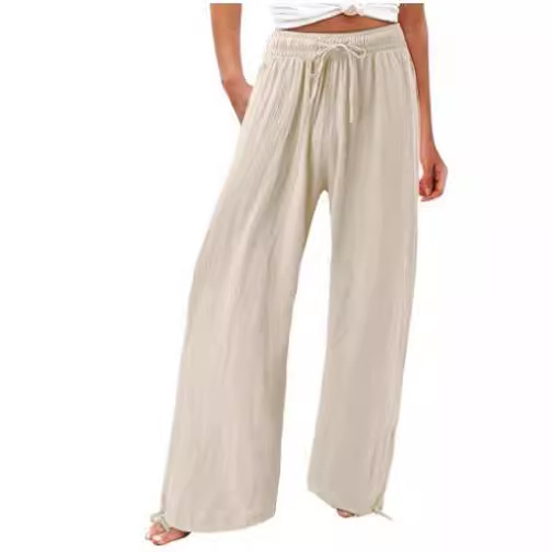 2023 Summer TEMU Amazon European and American Cross-border Women's New Cotton and Linen Wide Leg Beach Pants Casual Pants Women's Loose