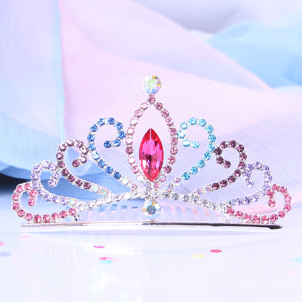 Kids Hot Sale Crown Hair Comb Summer Girls Hair Comb Girls Birthday Holiday Gift Beautiful Diamond Party Crown