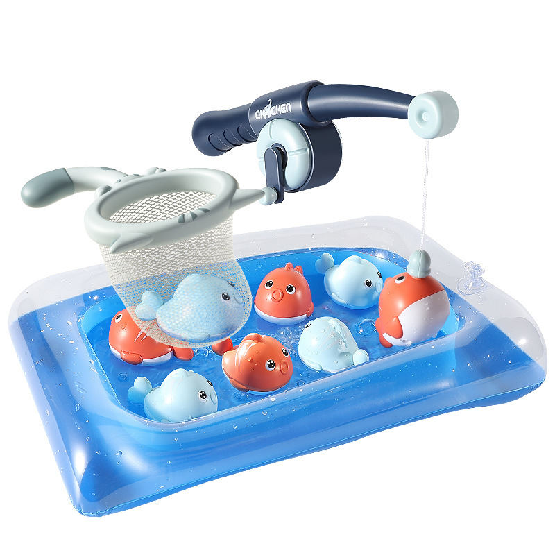 Cross-border popular children's magnetic fishing toys net fishing rod fishing pond baby swimming bath puzzle suit