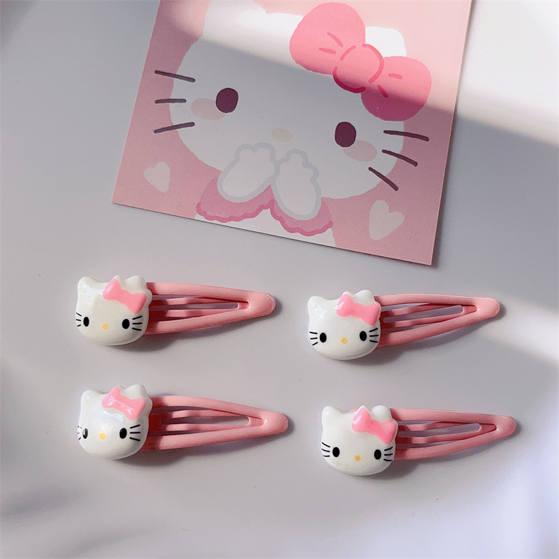 Cute Cartoon Hello Kitty Hairpin Pink Red Cat Head Cat Catching Hairpin Clip Children Students All-match Hair Accessories