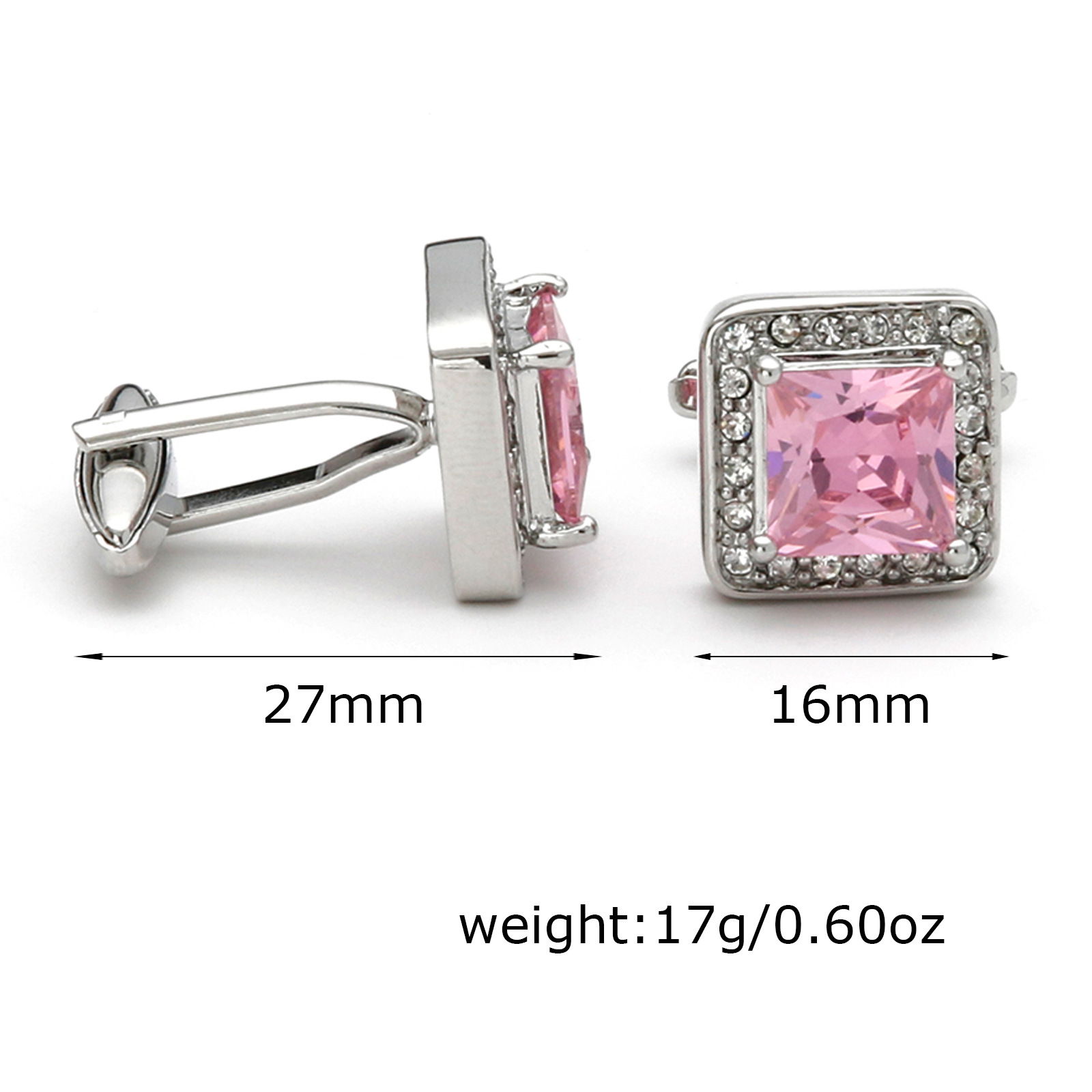 Men's Cufflinks Cross-border Light Luxury French Elegant Pink Crystal Square Shirt Sleeve Nail Jewelry XK21S020