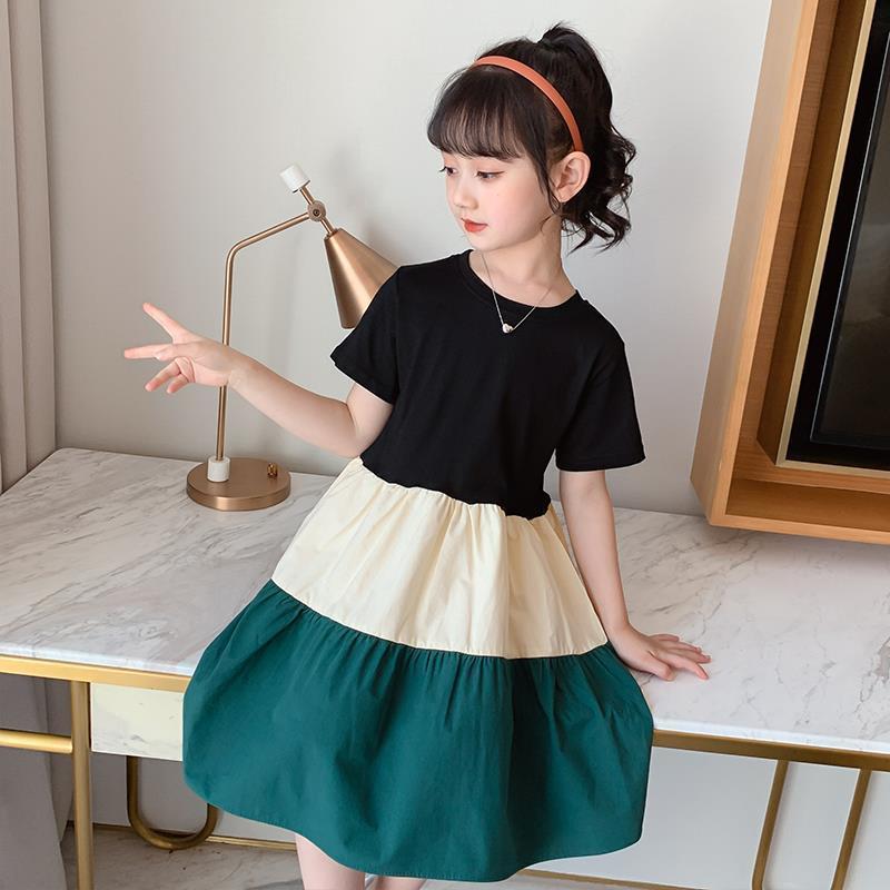 2023 New Summer Girls Dress Splicing Skirt Big Children Summer Western Style Fairy Short Sleeve Girl Princess Dress Trendy