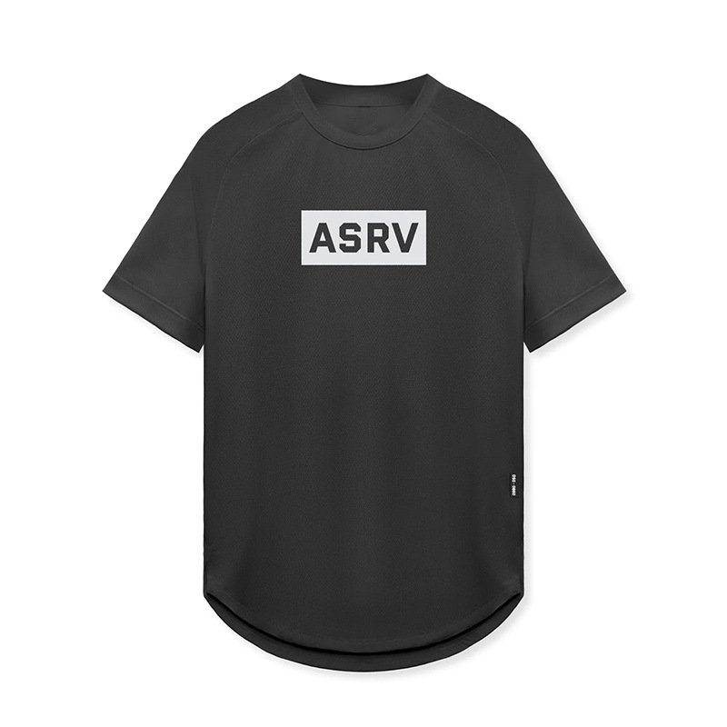 Summer men's T-shirt European and American youth mesh quick-drying short-sleeved men's high elastic front short back long sports bottoming top