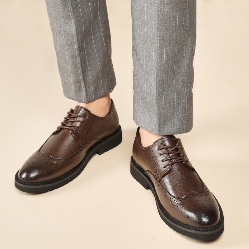 Autumn 2025 New Leather Men's Shoes Brock Dress Shoes plus size British-style Inner Height Increasing Business Leather Shoes for Men