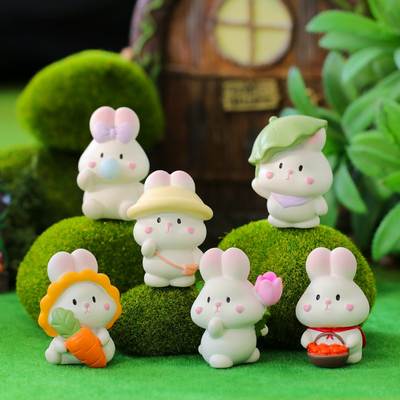 Cute Cartoon Bunny Mini Resin Doll Desktop Decoration Creative Car Decoration Girl Heart Children's Gift