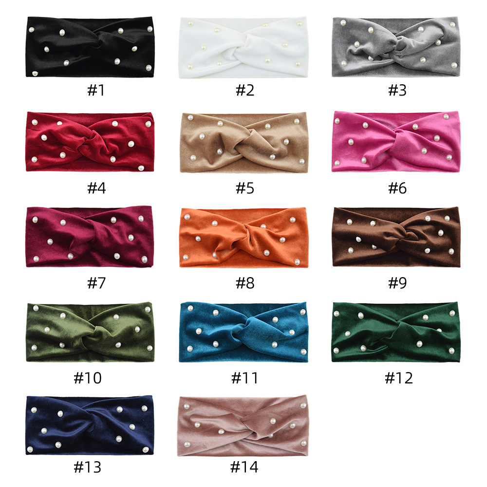 Cross-border Pearl velvet cross hair band warm ear protection headband European and American hair band yoga hair accessories face wash wide headband