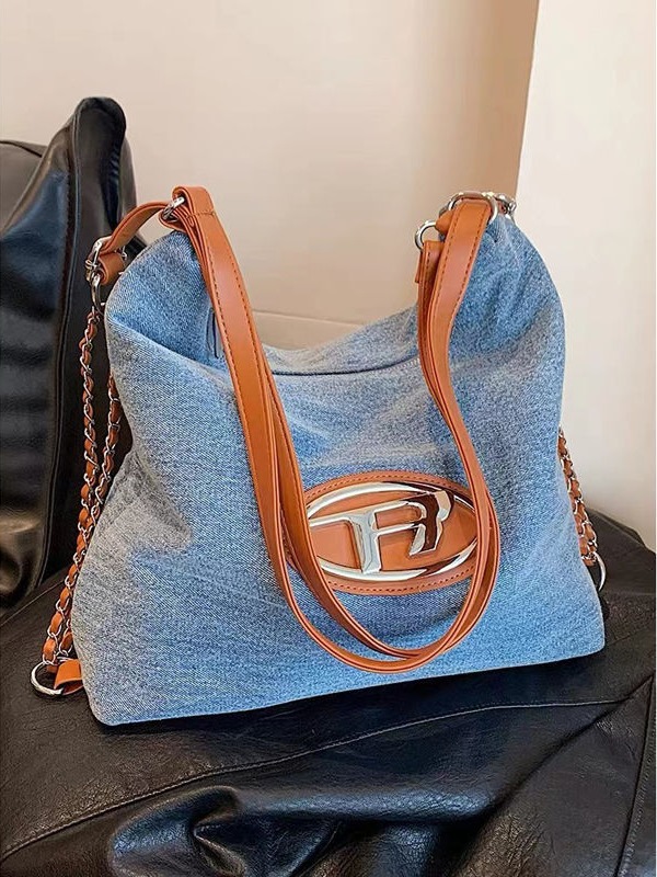 Autumn Denim Backpack Women's New Fashion Chain Backpack Large Capacity Commuting Shoulder Tote Bag