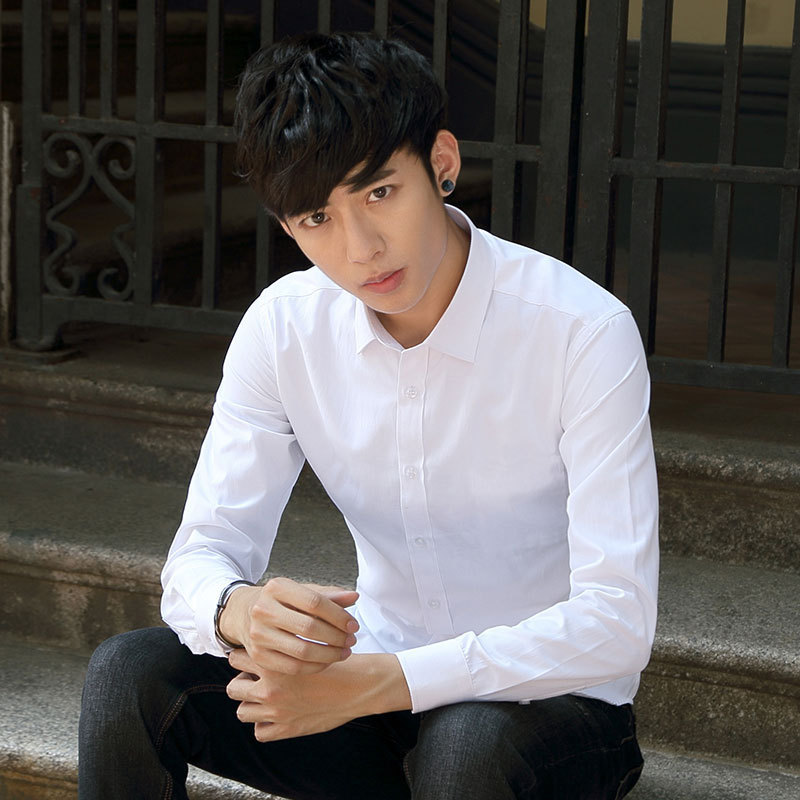 White shirt men's long sleeve slim fit business best man plus size black suit shirt work professional formal wear shirt men