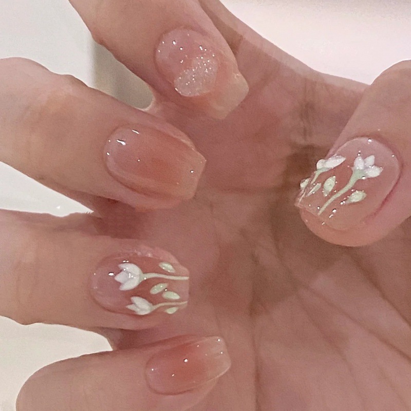 純手工穿戴甲光療甲甲片鬱金香腮紅美甲漸變純欲暈染成品可拆卸