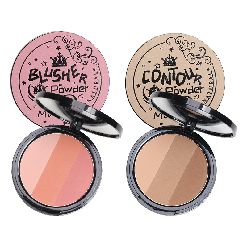 MaxfineE Tricolor Three-Dimensional Fixation Plate Delicate Blush Matte Nose Shadow Brightening Beginner Highlight Powder Cake