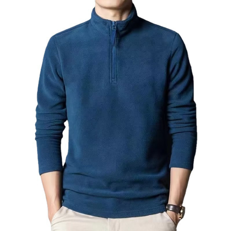 Autumn and winter sweater men's young and middle-aged stand collar polar fleece sweater bottoming shirt trendy top fleece half turtleneck thin