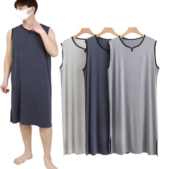 Modal Nightdress Men's Summer Thin Nightdress Dress Vest Large Size Desired Gown Loose Home Clothes