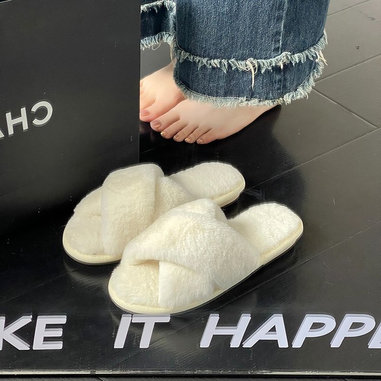 Swing line home women's plush slippers autumn and winter new foreign trade cross-border Women's Flat fleece-lined cotton slippers cross