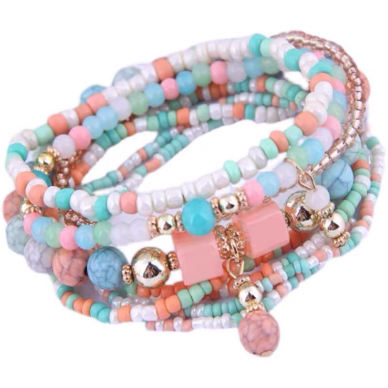 Bohemian ethnic style mix and match delicate rice beads multi-layer bracelet 0524