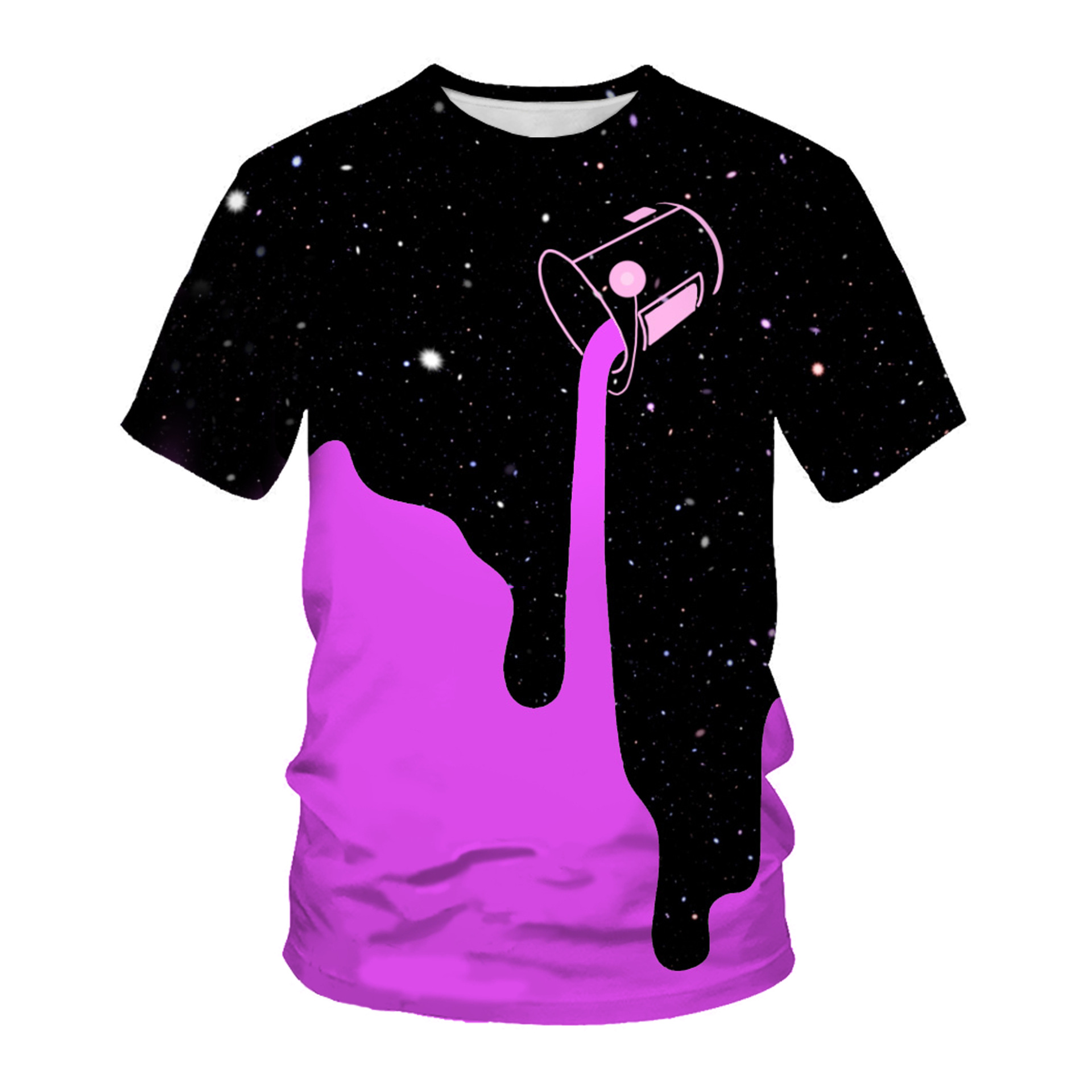 Summer Short-sleeved T-shirt Men's Round Neck Loose 3D Digital Printing Starry Sky Milk Cup Men's Half-sleeved Base Shirt for Summer