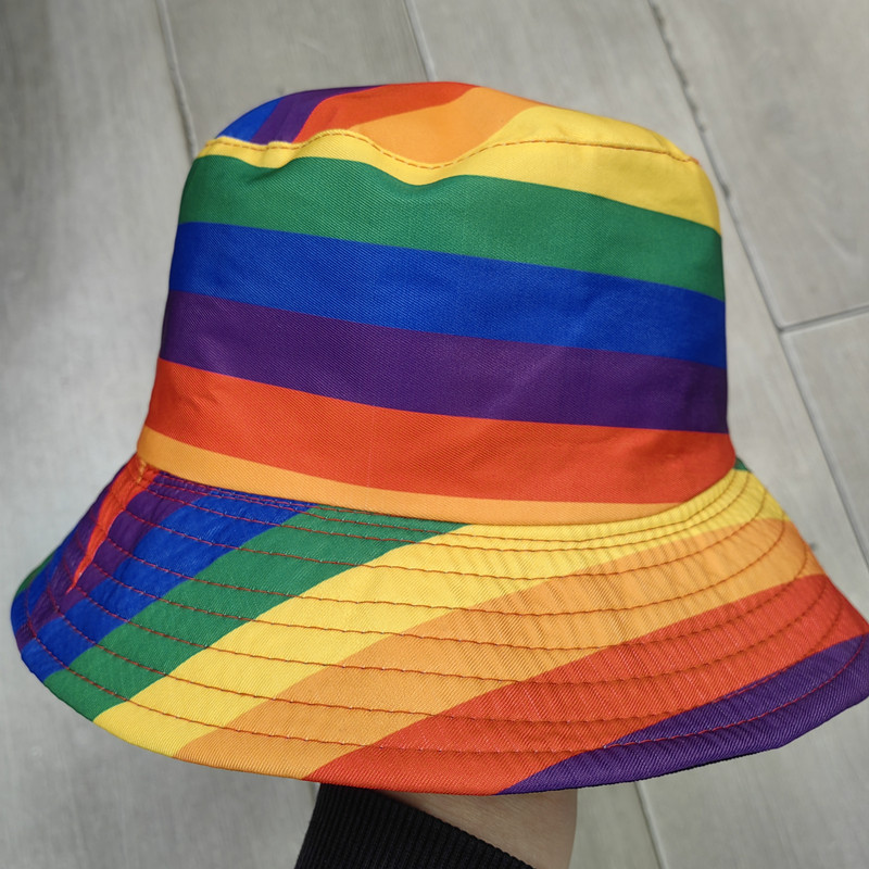New colorful basin hat color matching ins popular flat top versatile men's and women's rainbow fisherman hat travel double-sided sun hat